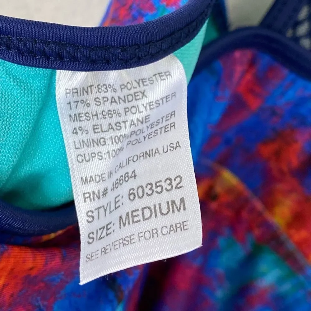 Title Nine Jane Bond Blueberry Marble Print Mesh Cutout Tankini Swim Top Size M